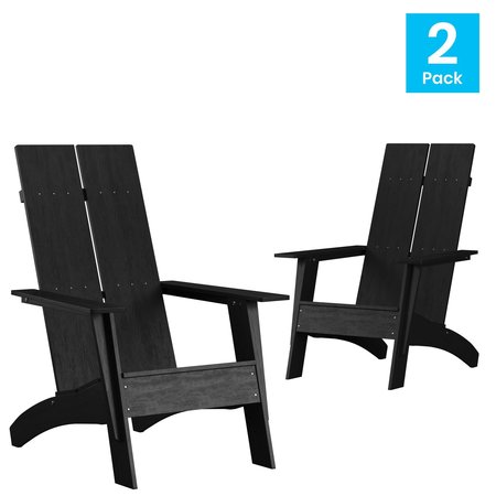 Flash Furniture 2 Pack Black Modern 2 Slat Back Adirondack Chairs 2-JJ-C14509-BK-GG